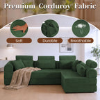 106" Convertible Sleeper Sectional Sofa Bed, 4-in-1 Corduroy Boneless Couch with Fixed-Shape Frame, Modular L-Shaped Sofa with Pillows, Fold Out Floor Sofa for Living Room Apartment (Dark green)