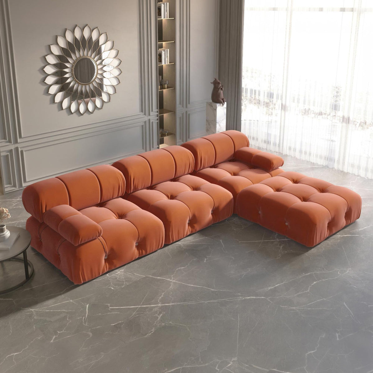 104" Bubble Couch Velvet Modular Sectional Sofa, Oversized L Shaped Couches for Living Room, Comfy Cloud Couch, 3-Seater Deep Seat Sofa Green