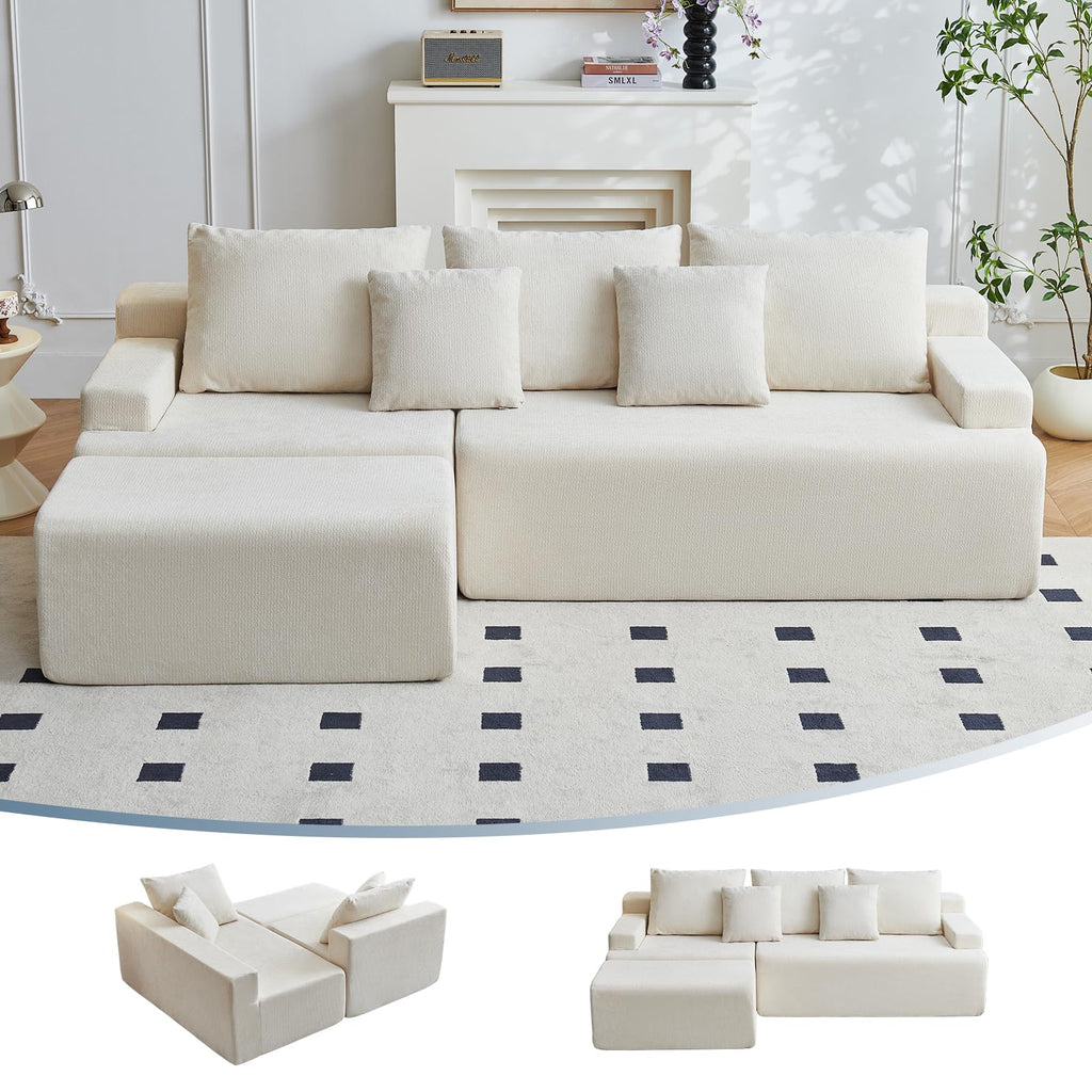 115.7" L Shaped Modular Sectional Sofa with Ottoman, Cloud Boneless Couch, Upholstered Sofa in a Box, Flexible Module Combination for Living Room, No Assembly, Grey