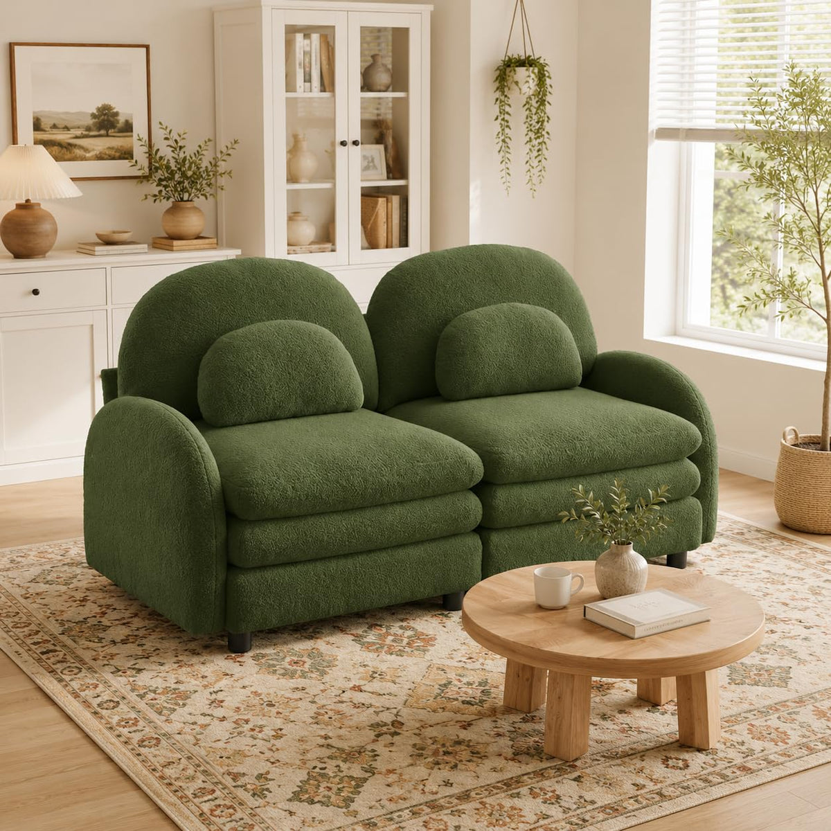 Teddy Fleece 3-Seat Modular Sofa with Curved Back and Double Cushions