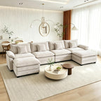 119" Cloud Couch Sectional, L Shaped Modular Sectional Sofa for Living Room, 3 Seater Sofa with 3 Removable Washable Pillows and 1 Ottoman, Light Gray