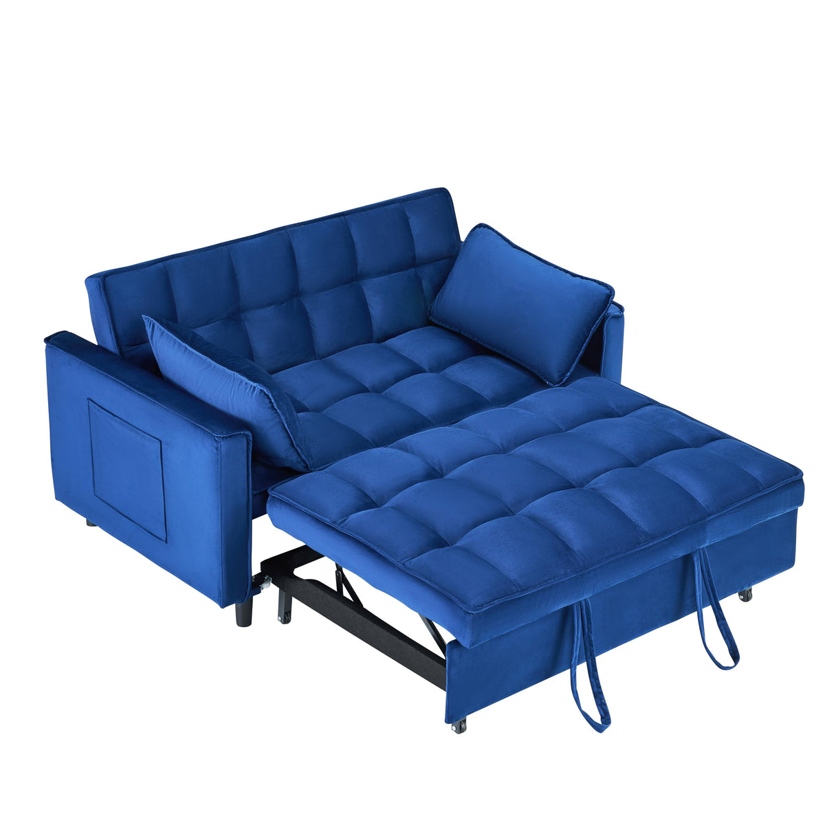 The 55 inch Dreamlike Blue Velvet Sofa is Elegant and Convenient with Pockets, clinterpreting The Art of Three in one Conversion.