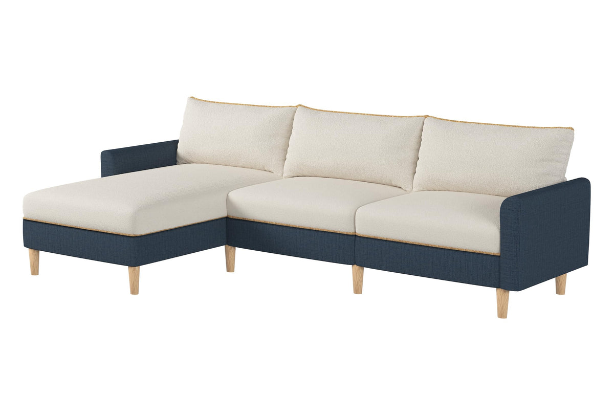 119" Dark Blue Cream L Shaped Sectional Sofa Chaise Lounge, Detachable Covers, Solid Wooden Legs, 3 Seater Cozy Sofa SJ879