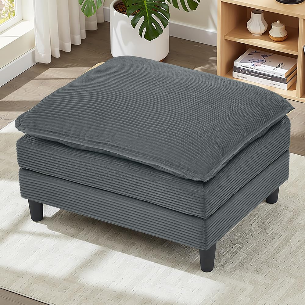 107.3'' Oversized Cloud Couch L Shaped Modular Sectional Sofa, Premier Comfy Corduroy Couch with Ottoman, Modern 3 Deep Seat Sectional Couches for Living Room, Solid Wood Frame&Spring,Tool-Free Green