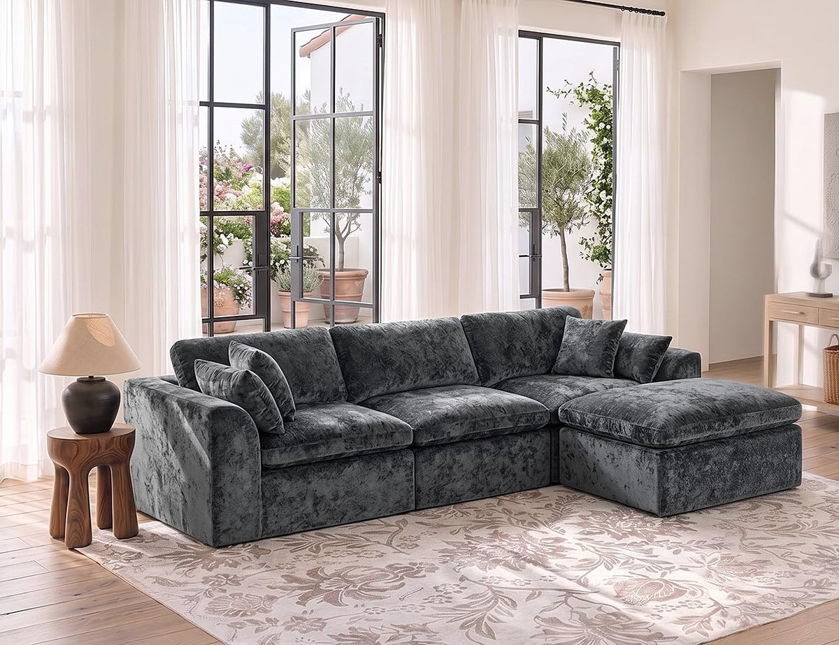 115 in Modular Sectional Sofa, L-Shaped Chenille, 3-Seater with Ottoman