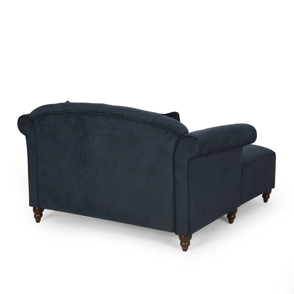 Tidyard Love Seat Chaise Lounge with Button Tufting and Diamond Stitching, 58.? D x 6? W x 34.? H, Polyester Fabric with Birch Wood Legs, Includes 2 Accent Pillows