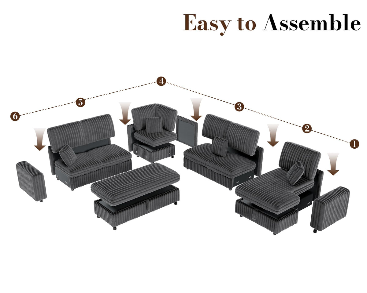 130" Sectional Couches for Living Room,Sectional Couch with Storage,Black