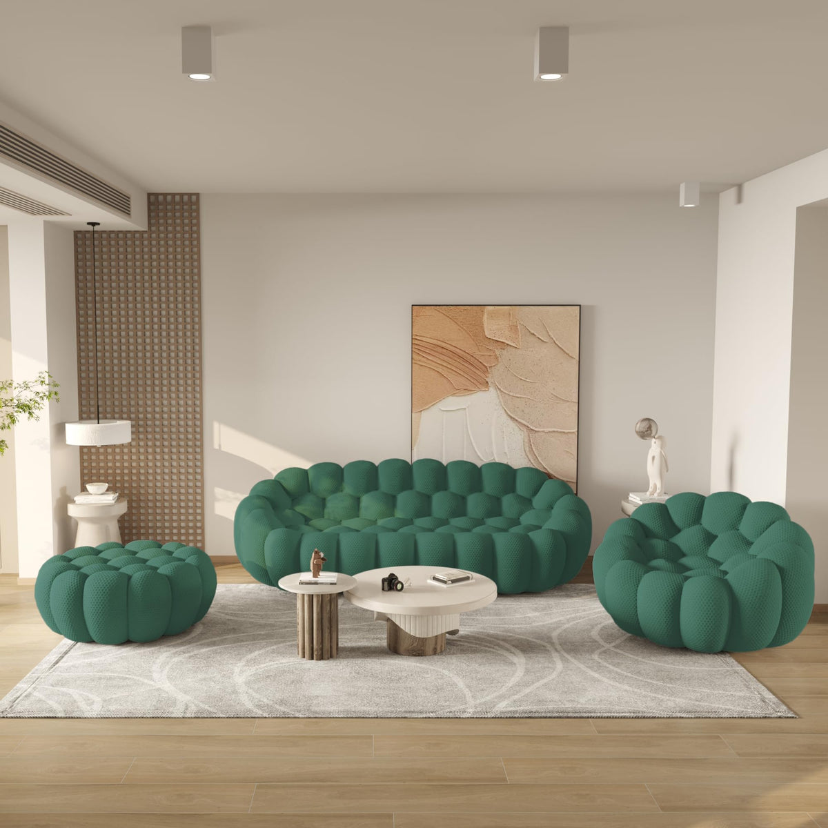 WJShome Modern Bubble Sofa Couch, 79.53" Curved Sofas for Living Room, Boneless Large Bean Bag Chair,Deep Seat Floor Sofas Chair Lounge 3 Seater for Home,Orange