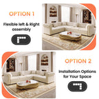 115.3" L-shaped Couch with Pull Out Sofa Bed, Velvet Couch Gold Trim, Beige