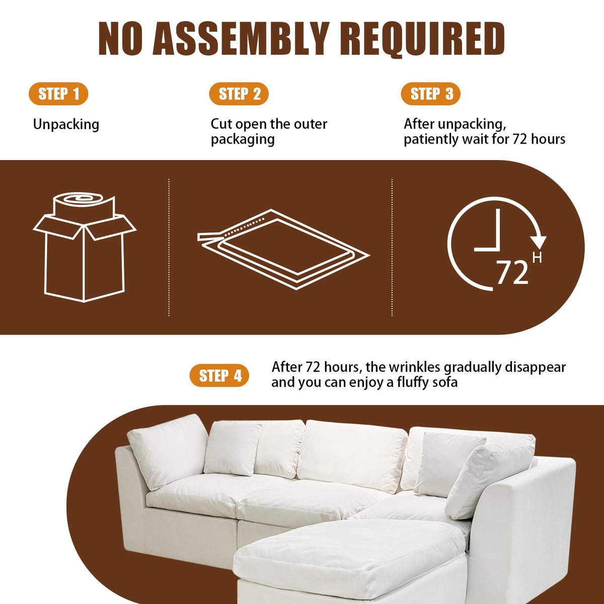 112.5" Modular Sectional Sofa, Chenille L Shaped Cloud Sectional Couch with Movable Ottoman & Deep Seat, 4 Seat Couches with 4 Pillows for Living Room, Apartment, Office, 1200LBS Capacity, Beige
