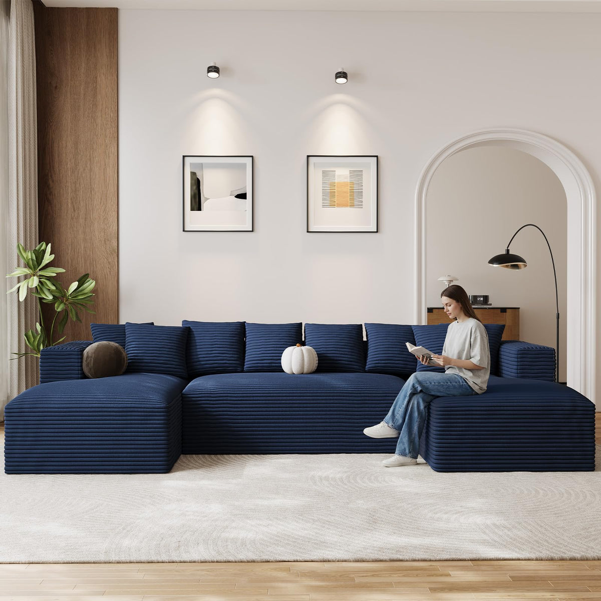 131" Oversized U-Shaped Cloud Sectional Sofa with Double Chaise, Blue