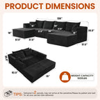 130" Modular Sectional Sofa with Ottoman, U-Shaped Corduroy Couch