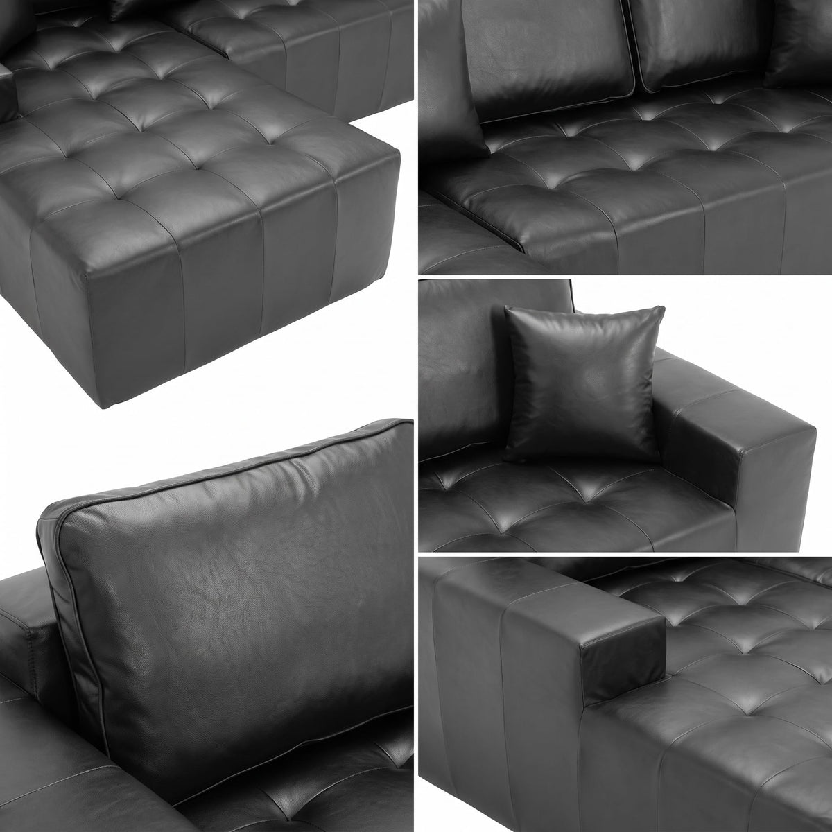 108" Faux Leather L-Shaped Sectional Sofa Bed, Corner Chaise Lounge with High-Density Sponge Cushions, No-Assembly Compressed Box Delivery, Convertible Couch for Living Room, Apartment, Guest Room