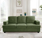 Velvet Sofa, Comfortable 3 Seater Couch with Deep Seating and High Density Foam, Loose Back Cushions, Wide Arms, Livingfor Home, Apartment, Office, Green