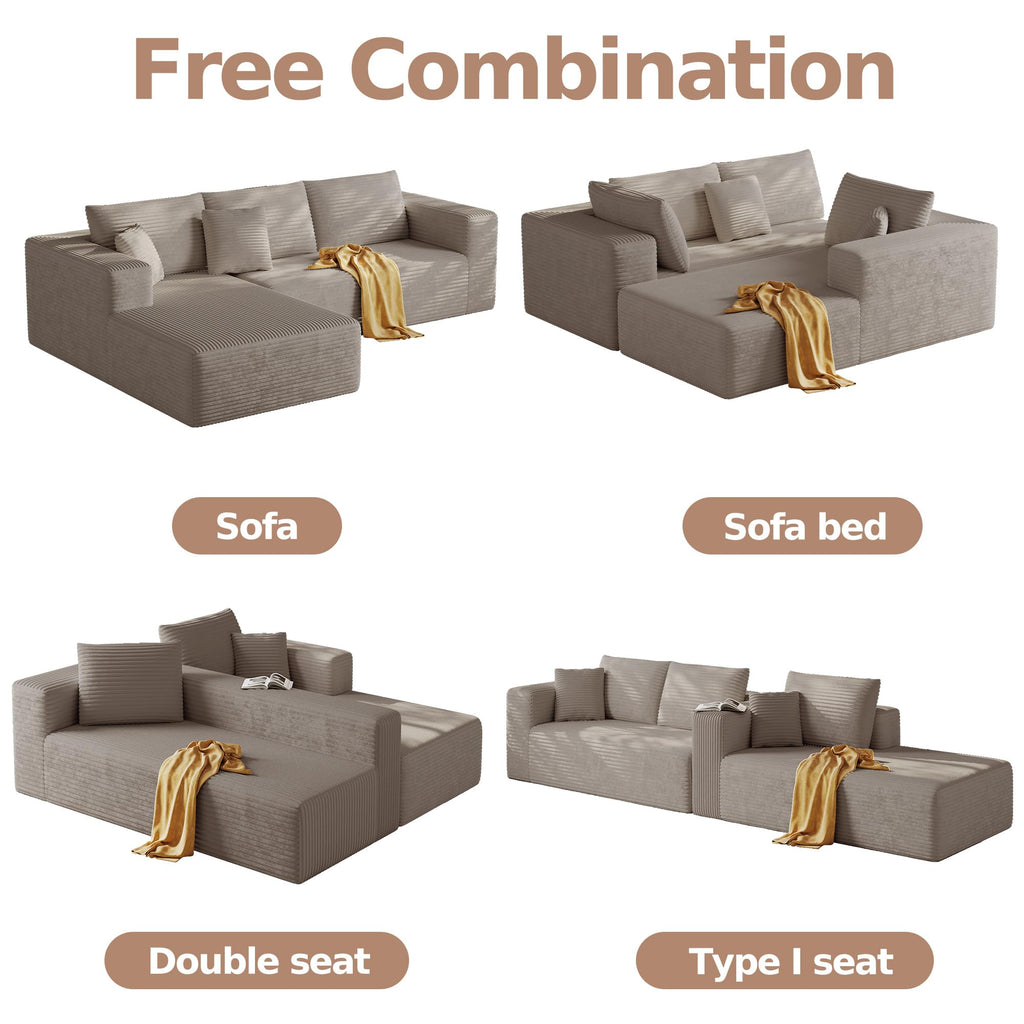 108'' Sectional Boneless Couches for Living Room,Cloud Sectional Couch with L-Shape Chaise,Modern Corduroy Modular Sofa with Deep Seat,No Assembly Required(Left Facing Chaise,Camel)