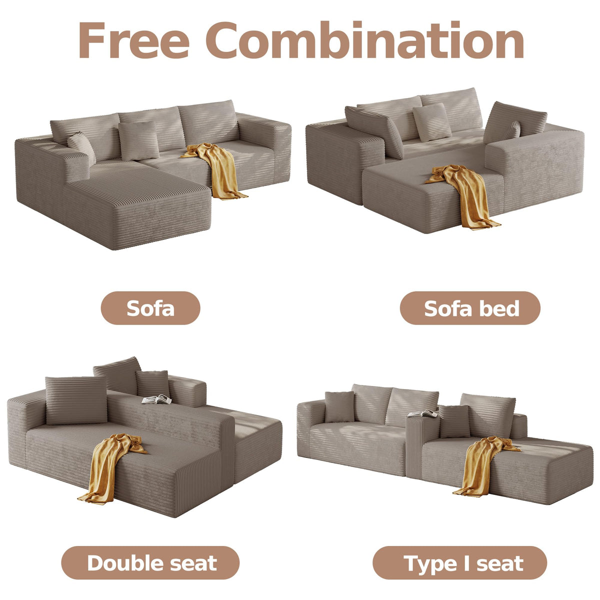 108'' Sectional Boneless Couches for Living Room,Cloud Sectional Couch with L-Shape Chaise,Modern Corduroy Modular Sofa with Deep Seat,No Assembly Required(Left Facing Chaise,Camel)