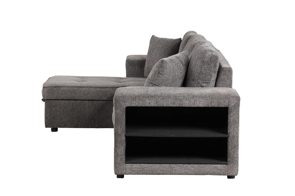 104.5 inch Reversible Sleeper Sectional Sofa with Pull Out Bed , Convertible L Shaped Sectional Couch with Storage Chaise and 2 Stools , Tufted Upholstered Pullout Sofa Bed for Living Room Apartment