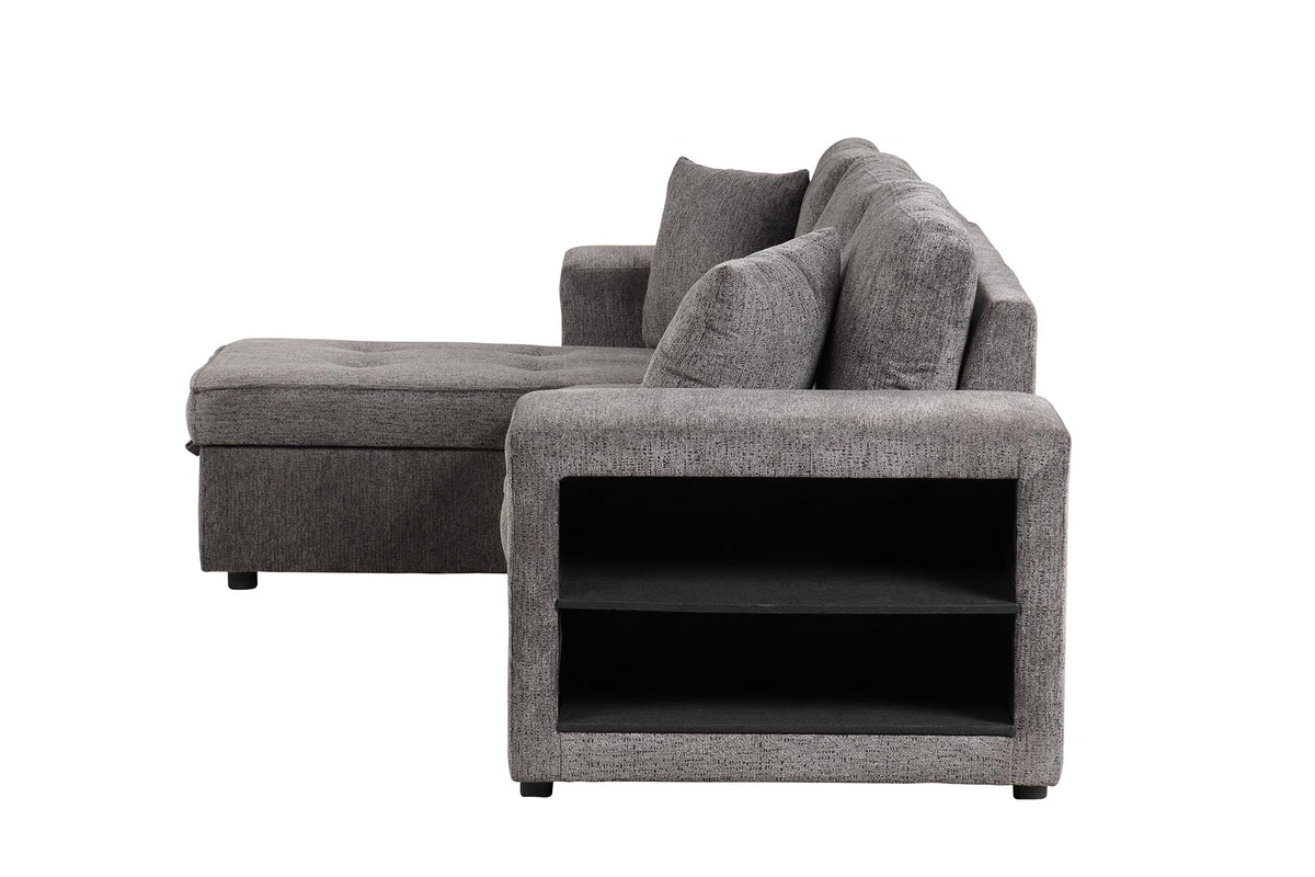 104.5 inch Reversible Sleeper Sectional Sofa with Pull Out Bed , Convertible L Shaped Sectional Couch with Storage Chaise and 2 Stools , Tufted Upholstered Pullout Sofa Bed for Living Room Apartment