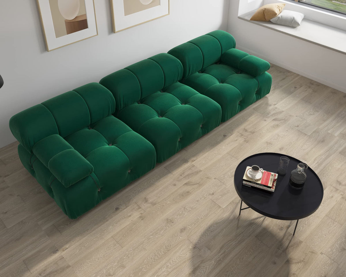 104" Bubble Couch Velvet Modular Sectional Sofa, Oversized L Shaped Couches for Living Room, Comfy Cloud Couch, 3-Seater Deep Seat Sofa Green