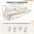 WJShome 116''Oversized Cloud Couch Modular Sectional Reclining Couches for Living Room, Reclining Couch with USB/Type C and Wireless Charging, 3 Seat with Power Recliner Sofa, Beige