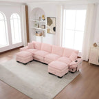 130" Oversized Modular Cloud Sectional Sofa Convertible U/L Shaped Couch Sets for Living Room - 6 Seater Corduroy Cloud Cushion Couches with Storage Ottomans and Pillow Armrest