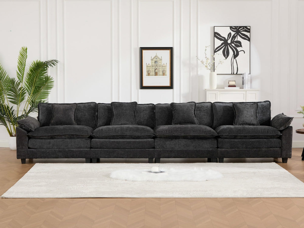 Wider Armrest 3 Seats (Ottoman is not Included), Sectional Couch, for Living Room Bedroom and Apartment, Comfy Double Layer Upholstered Seat Cushion, Breathable Chenille Fabric,Black,SW5044BK GE681