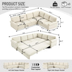 118'' Sectional Sleeper Sofa Bed King Size, Oversized Pull Out Couch, Chenille 6-Seater L-Shape Convertible Sofa with Nailhead Trim, Modern Upholstered Living Room Couches for Apartment, Beige