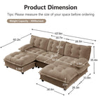 U Shaped Modular Sectional Sofa - 108" Chenille Cloud Deep Seat Couch with Ottoman, 5-Seat Comfy Lattice Decored Seat Cushion for Living Room, Apartment,Light Coffee