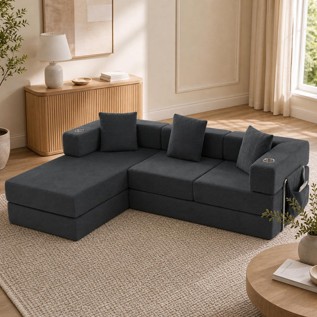 108" Modular Sectional Sofa Bed, L-Shaped Boneless Couch, Yellow