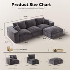 108" Cloud Sectional Sofa, L-Shape Modular Couch with Chaise & Ottoman, Corduroy Fabric, Oversized Deep Seat Sofa, Interchangeable Sections for Living Room or Offices