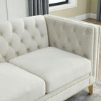 Velvet Sofa for Living Room Beige Three-Section Comfort Cozy Modern Chesterfield Design Bedroom & Office Use