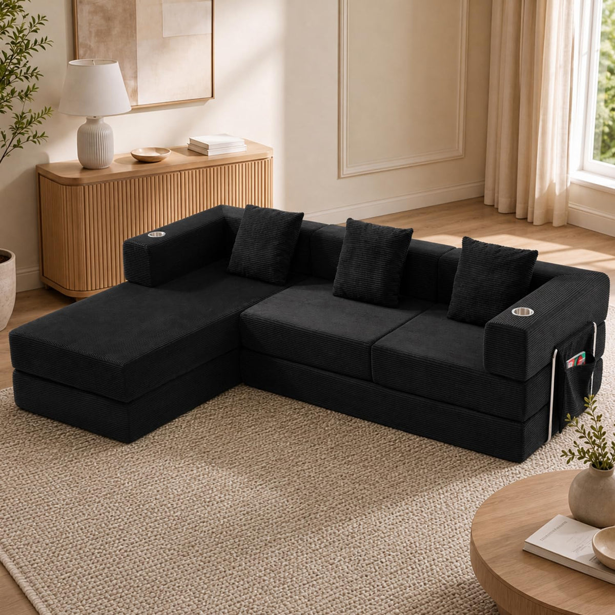 108" Modular Sectional Sofa Bed, L-Shaped Boneless Couch, Yellow