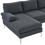110" U-Shaped Sectional Sofa, 4-Seat Modular Couch with Double Chaise, Modern Linen Fabric Sofa for Living Room, Heavy Duty 1200lbs Capacity, Metal Legs, Dark Gray