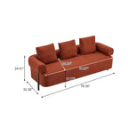 78" 3 Seater Orange Upholstered Sofa, Oversized Comfy Couch with 3 Plush Pillows for Living Room, Bedroom, Apartment
