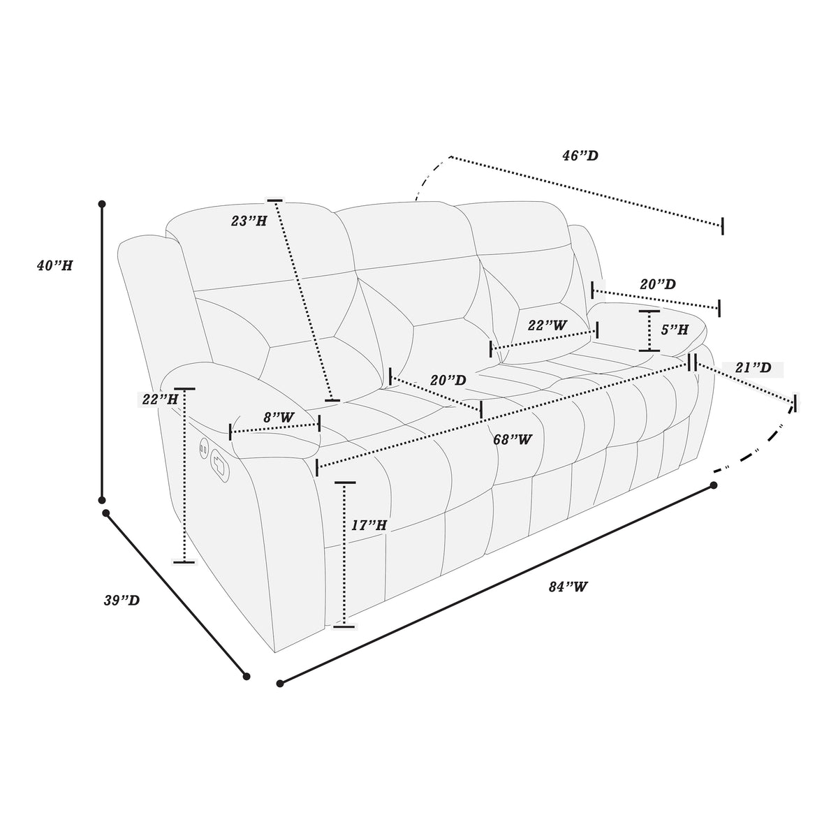 Velvet Manual 5-Seater Sofa Set with High Backrest Wide Armrest