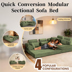 106" Convertible Sleeper Sectional Sofa Bed, 4-in-1 Corduroy Boneless Couch with Fixed-Shape Frame, Modular L-Shaped Sofa with Pillows, Fold Out Floor Sofa for Living Room Apartment (Light green)
