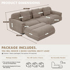 108" Curved Modular Sectional Sofa, Brown Boneless Couch with Ottoman, Corduroy Memory Foam L-Shaped Low Profile Sofa, No Assembly
