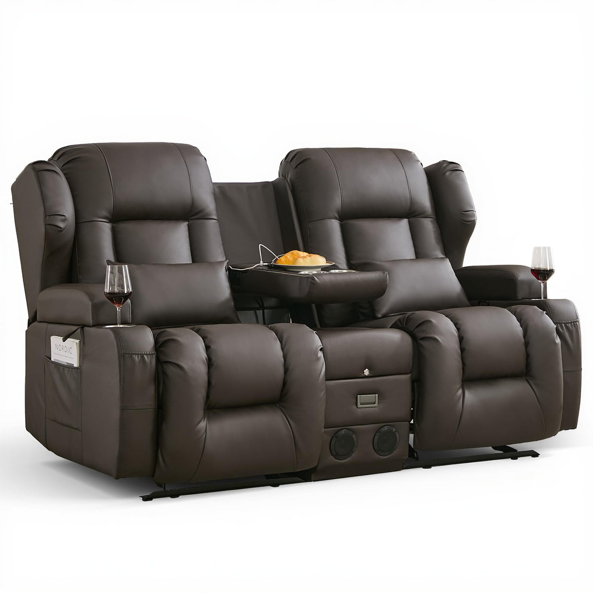 URRED Manual Loveseat Rocker Recliner Sofa with Console，Dark Gray