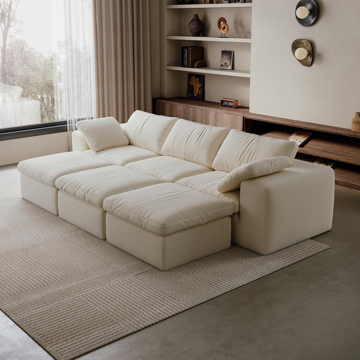 118'' Modular Cloud Couch, 3-Seater Boneless Sectional Sofa with 2 Ottoman