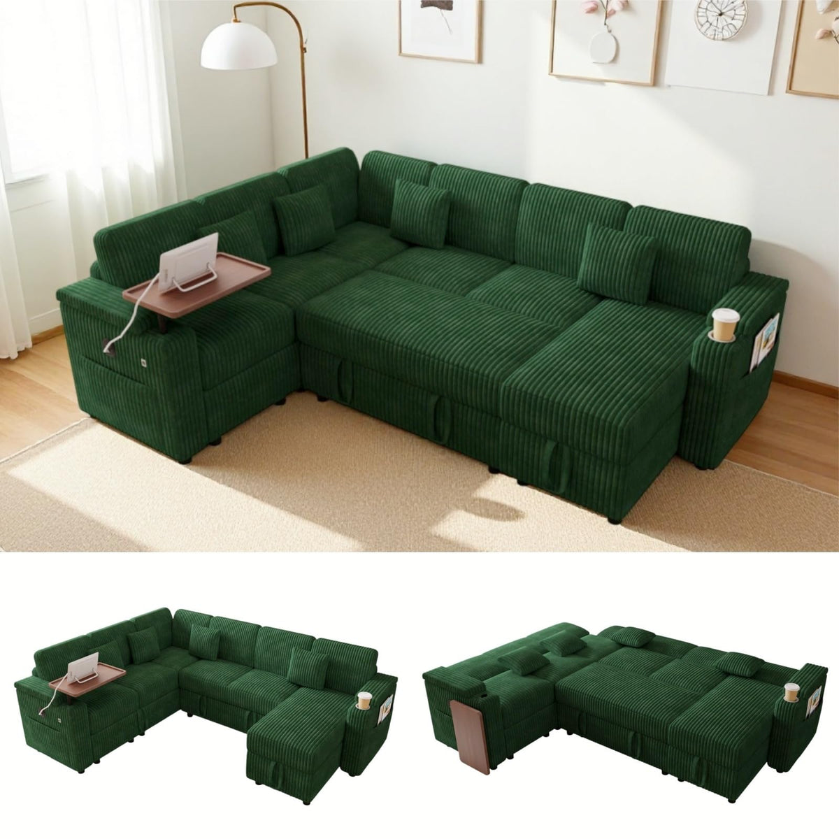 100" Modular Sectional Sofa with Storage, Cloud Couch Pull Out Bed