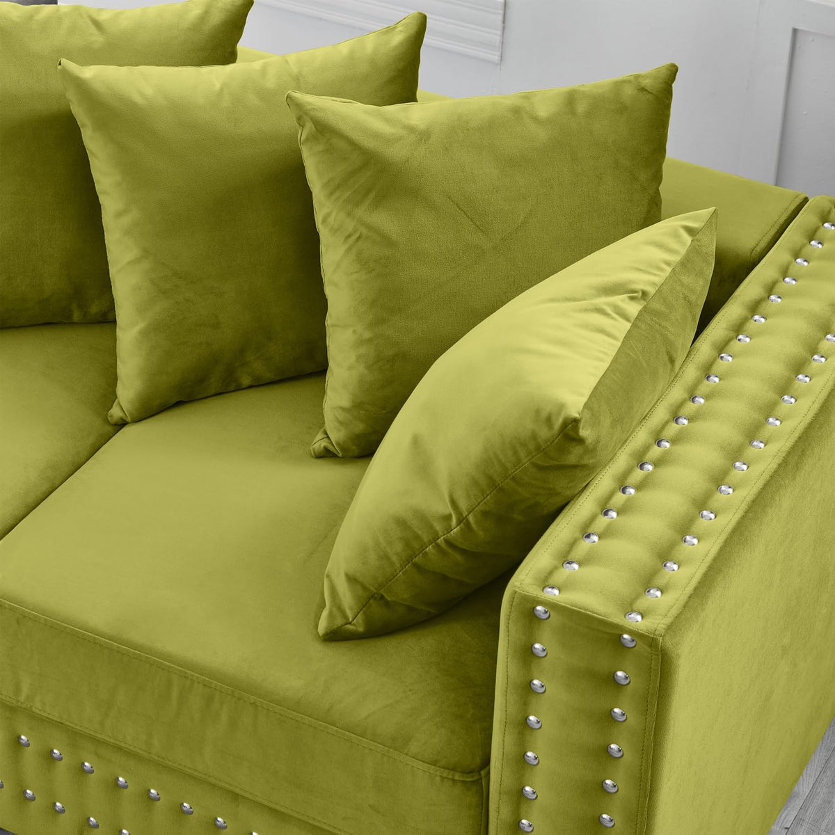 Velvet Upholstered Living Room Sofa with Square Armrest and Storage Green
