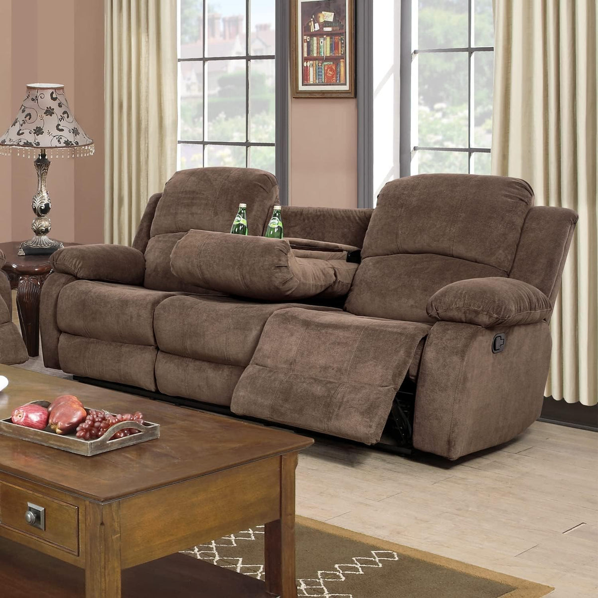 Bonded Leather Living Room Furniture Set Reclining Sofa Set Loveseat Furniture Sets in Living Room Sofa Recliners (3 Pieces, Blue Microfiber)