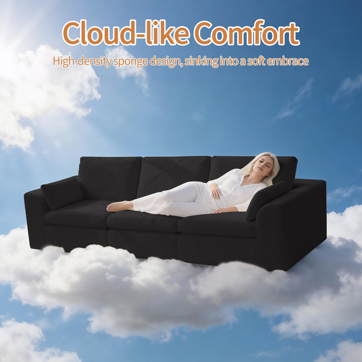 108" Cloud Couch Sectional, Ultra Soft Modular Sofa for Living Room, Comfy Deep Seat L Shaped Couch with Ottoman, No Assembly Required, Compressed Memory Foam Cloud-Like Sofa, Black