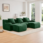 U-Shaped Teddy Fabric Sofa Green Modular Sectional Living Room Reading Nook Cozy Comfort