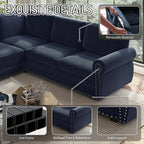 118" Oversized Sleeper Sofa with Pull Out Bed, Chenille L Shaped Convertible Sectional Sleeper Couch with Nailhead Trim & Rolled Arm, 6-Seater Couches for Living Room, Blue
