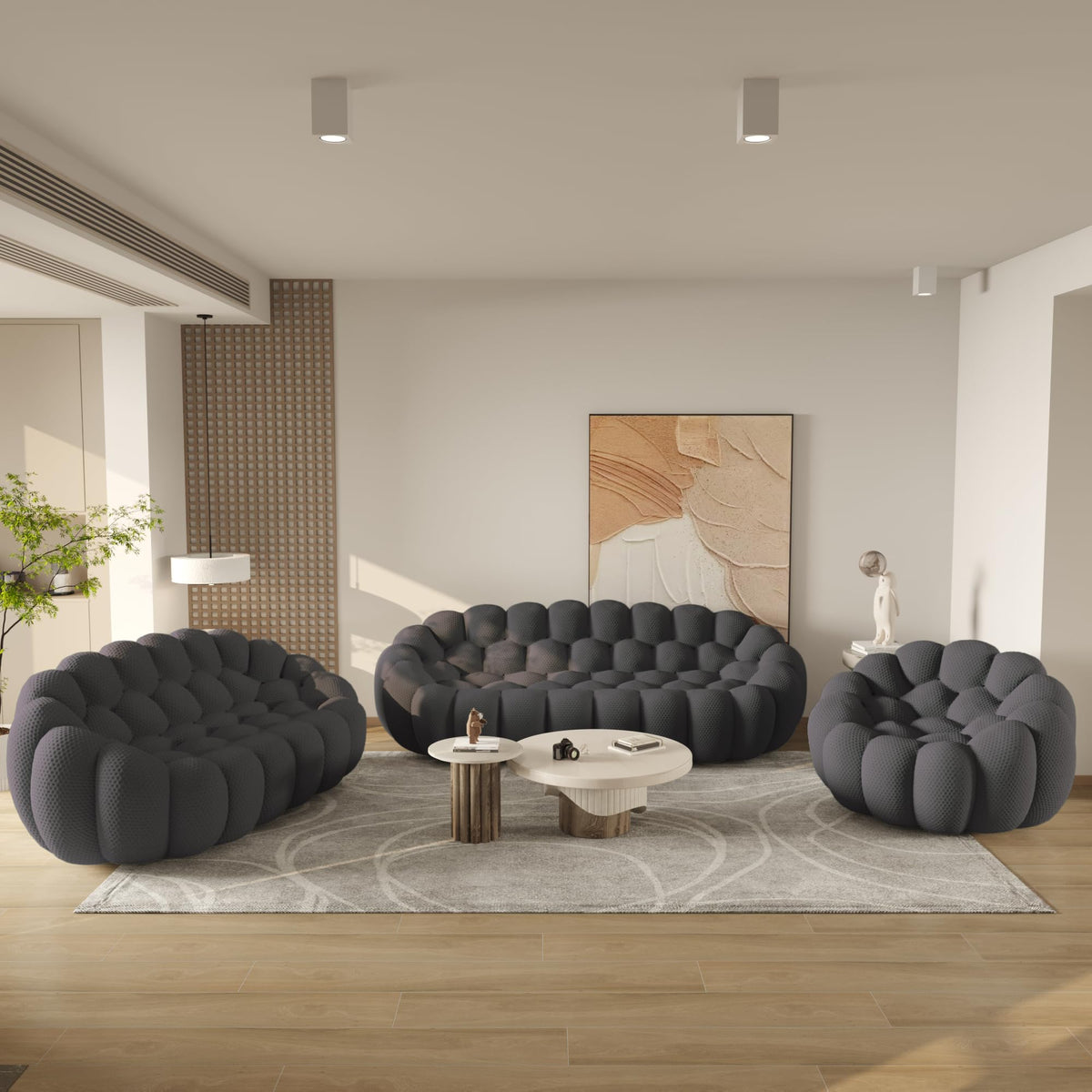 WJShome Modern Bubble Sofa Couch, 79.53" Curved Sofas for Living Room, Boneless Large Bean Bag Chair,Deep Seat Floor Sofas Chair Lounge 3 Seater for Home,Orange