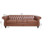 Tidyard 84.6? Brown PU Leather Rolled Arm Chesterfield Three Seater Sofa, Staggered Tufting, Solid Wood Frame, Pocket Spring Cushion, Birch Legs, 660 lbs Capacity