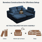 111" Modular Chenille Sofa Set w/ Reversible Chaise,No-Assembly-Beige-Blue