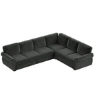 118'' Pull Out Couch, Convertible Sleeper Sofa Bed, Upholstered Sectional Sofa, Chenille L-Shaped Couch with Nailhead Trim, Modern Sectional Couches for Living Room, Apartment, Dark Grey