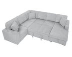 122 Inch Pull Out Couch, Rabbit Plush Fabric Sofa Bed with USB Ports, Oversized U Shape Sectional Sleeper Sofa Bed with Storage Chaise, Grey